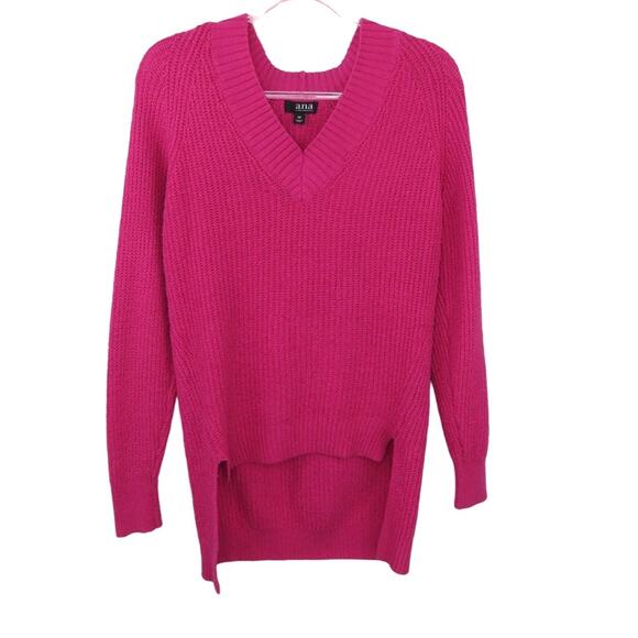 A.N.A. Hot Pink Oversized High Low Knit V-Neck Sweater XS Barbiecore - Picture 1 of 5